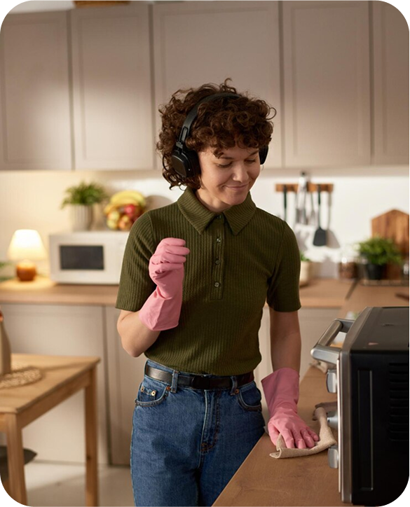 Person doing chores while learning